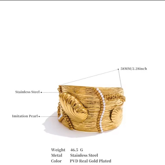 Anthropologie Gold Textured Cuff Bracelet with Pearl Detail - Picture 8 of 16